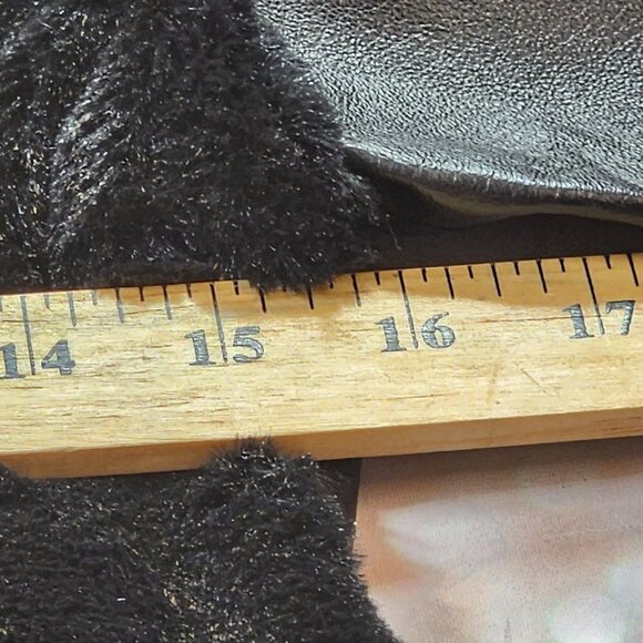 ASOS Genuine Leather Faux Fur Metallic Bronze Black Cocktail Dress, Woman's 6 - Picture 7 of 10